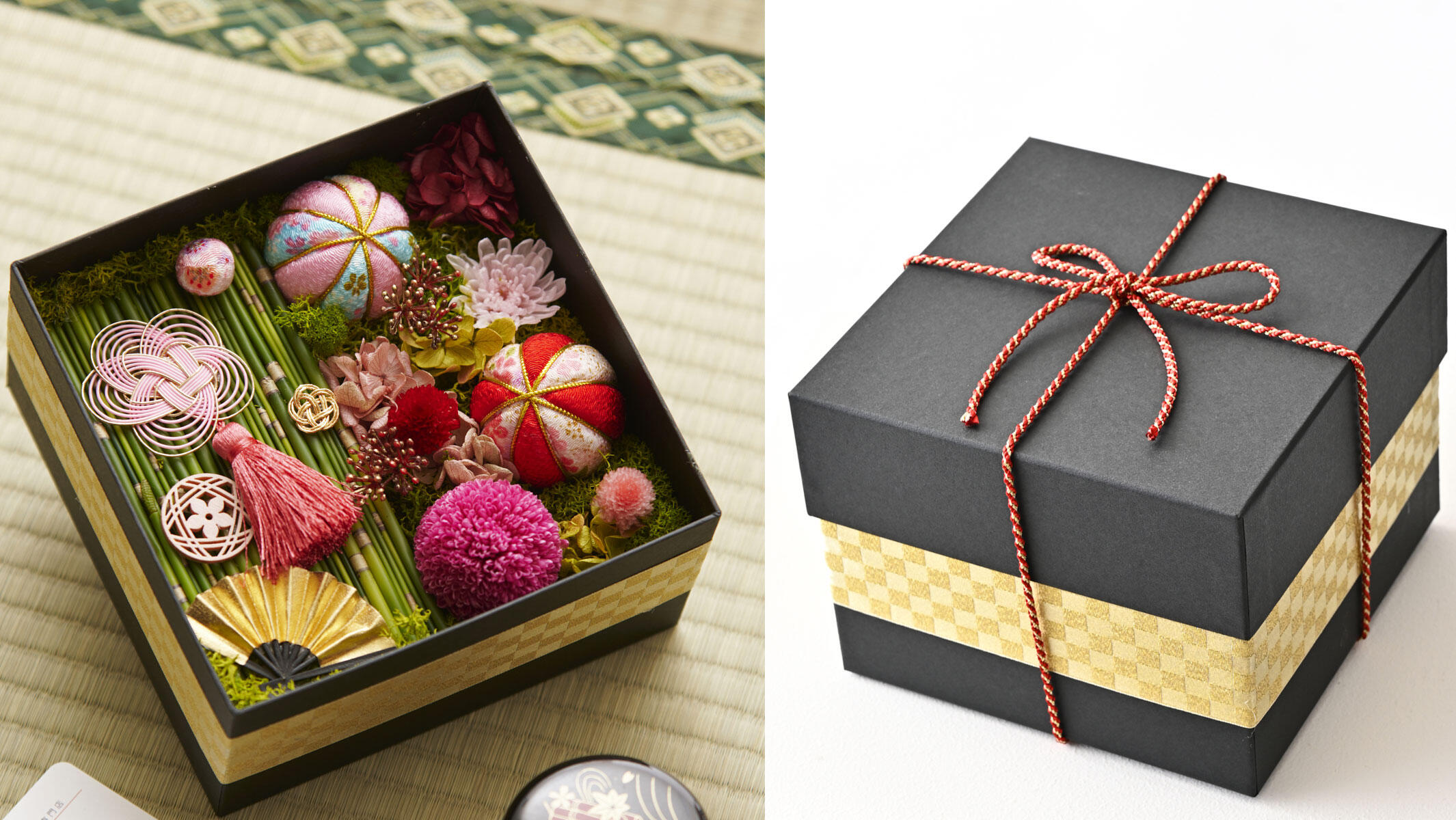 プリザーブドフラワー　和風モダンBOX　百花繚乱（赤・ピンク系）