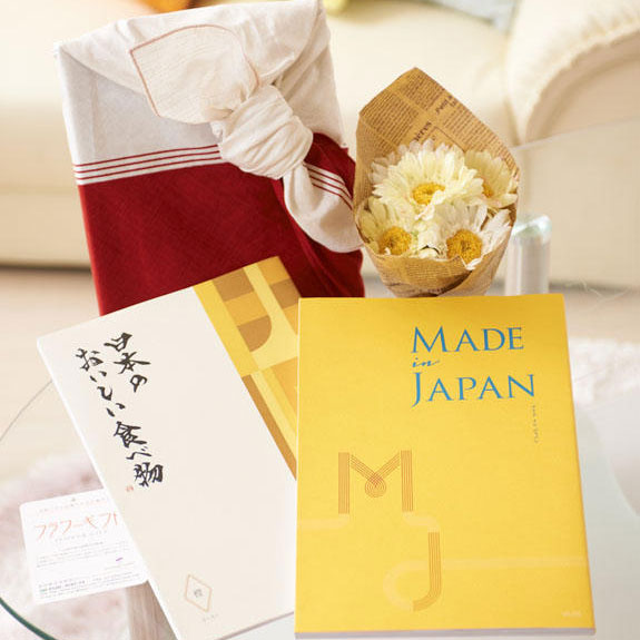 造花花束と日本にこだわったカタログギフト物呂敷包み