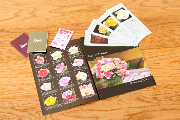 <p>お花と一緒に様々なバラを記載した「バラのコレクションカタログ」、お花を長持ちさせる「切花延命剤」を同封しております。（カタログや説明書には金額は一切表記されておりませんのでご安心下さい）</p>