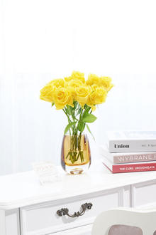 花瓶フラワー・フラワーベース　オーバル（アンバー）　黄色バラ12本