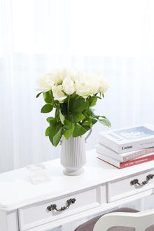 花瓶フラワー・フラワーベース　アンティークジャグ（ツイン/大）　白バラ18本