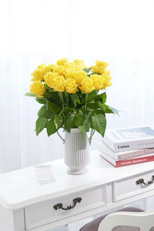 花瓶フラワー・フラワーベース　アンティークジャグ（ツイン/大）　黄色バラ18本