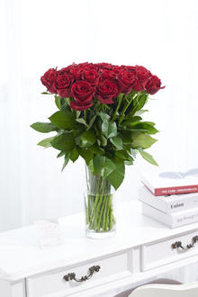 花瓶フラワー・フラワーベース　シリンダー（クリア）　赤バラ30本