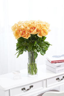 花瓶フラワー・フラワーベース　シリンダー（クリア）　オレンジバラ30本