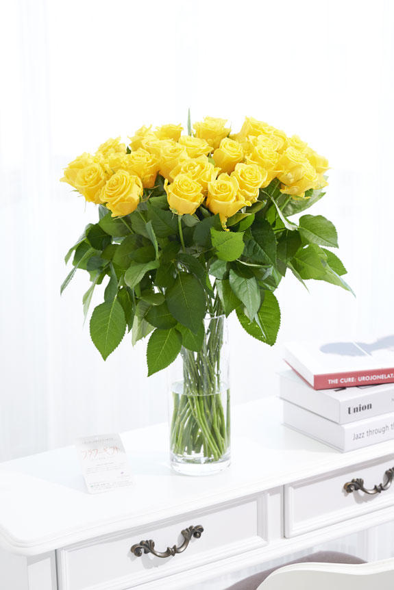 祝い花と供花の販売 ネットの花屋 ビジネスフラワー 花瓶フラワー フラワーベース シリンダー クリア 黄色バラ30本