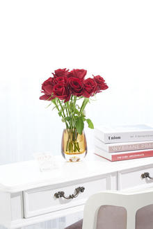 花瓶フラワー・フラワーベース　オーバル（アンバー）　赤バラ12本