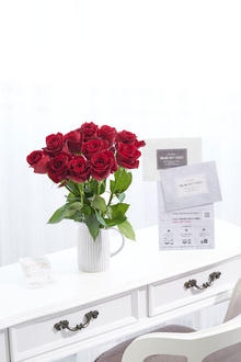 ［オンラインギフト（ブロンズコース）セット］花瓶フラワー・フラワーベース　アンティークジャグ（シングル/小）　赤バラ12本