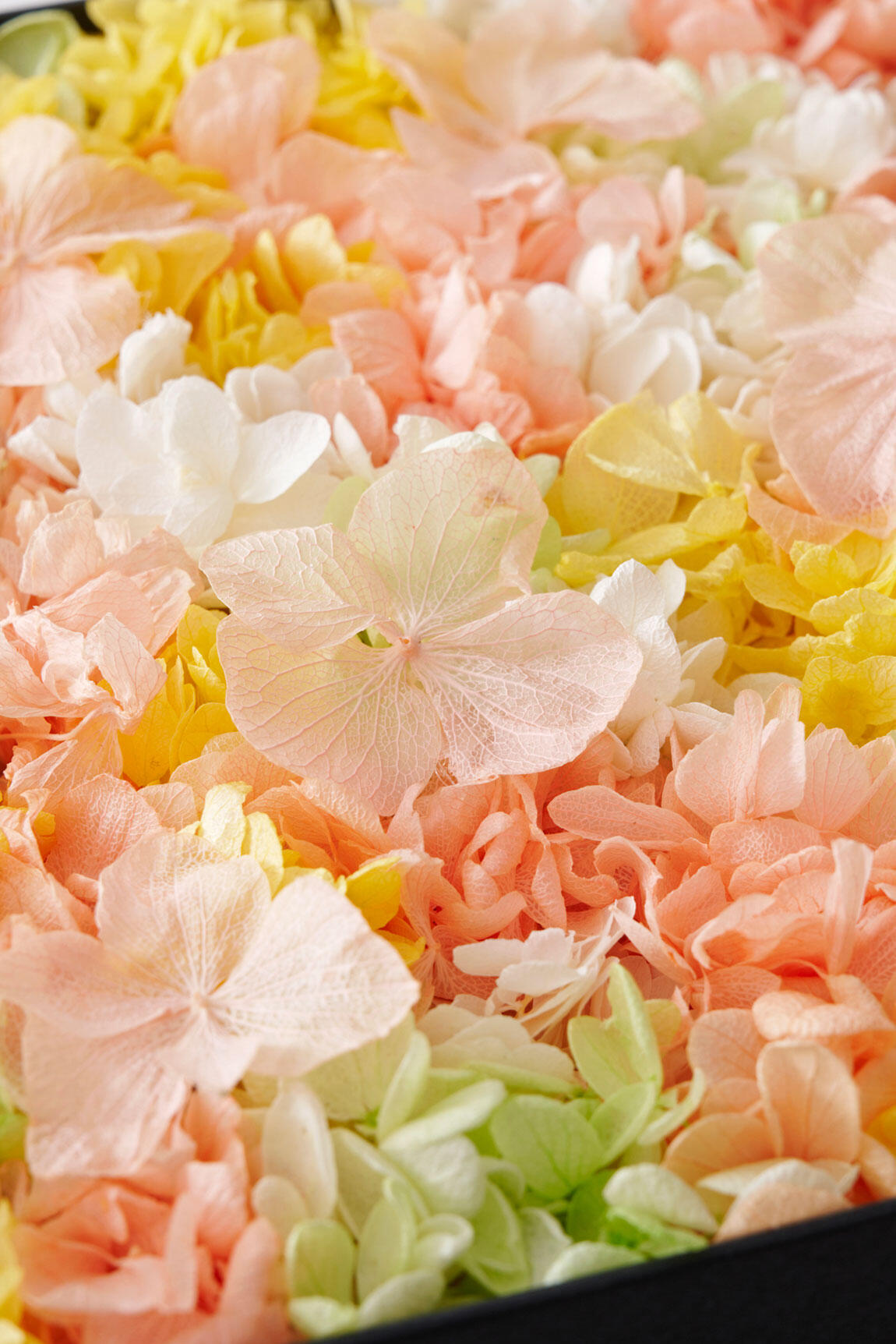 <p>黄色系やオレンジ系などの暖色系のお花を、一つ一つ丁寧にハンドメイドで敷き詰めております。</p>