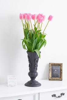 花瓶フラワー・フラワーベース　ヨーロピアン（ブラック）　チューリップ（ピンク系）15本の花束