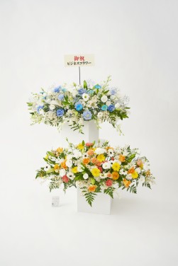 <p>横長のアレンジメントフラワーとして様々なお祝いにお使いいただけます。
名札またはメッセージカードを無料でおひとつお付けできます。</p>