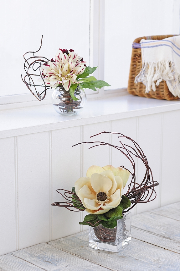 造花アート・アレンジメント2点セット　ダリア1輪＆マグノリア2輪