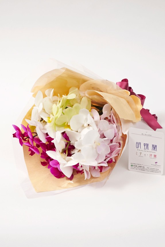 <p>胡蝶蘭はミディサイズの小さめの花束で、フォーマルなビジネスシーンでも贈りやすいお花ながらも大輪胡蝶蘭を贈るには固すぎる場合におすすめです。</p>