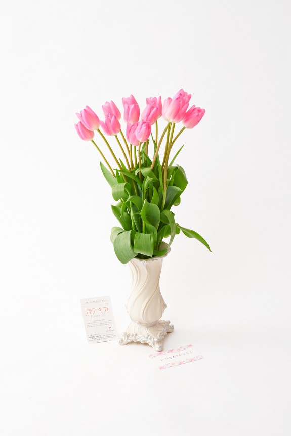 <p>花瓶付きのチューリップの花束は、1月から3月の結婚祝い、昇進祝い、退職される方へのお祝い花としてはもちろん、春の開店祝い、移転祝いなどの贈答花としてもおすすめしたい花ギフトです。</p>