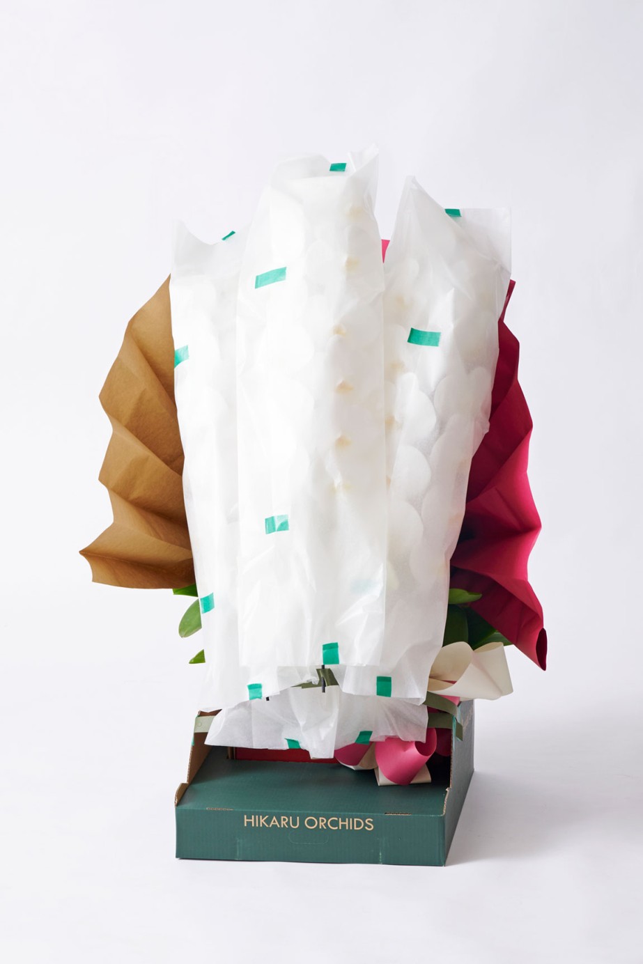 <p>胡蝶蘭のお仕立てには不燃素材製の資材を使わず、生産農園独自のSDGsに基づいた資材を使用しております。</p>