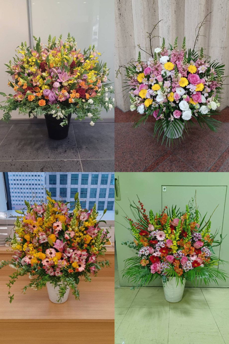 <p>実際にご納品した商品のお写真です。お花と花器（壺）は指定ができず、おまかせいただきます。</p>